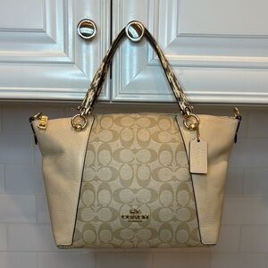 Coach Kacey Signature Logo Snakeskin Color Block Satchel